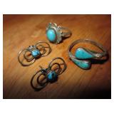 Sterling & Turquoise Marked Rings & Earrings