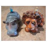 Douglas Signed Lion & Hippo Porcelain Boxes