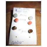 3 Stud Earrings (Jade, Coral & Tiger