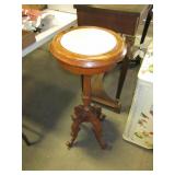 Tall Faux Marble & Wood Round Side Table