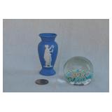 Mini Jasperware Vase & Floral Glass Paper Weight