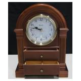Bulova Co. 2 Drawer Jewelry Box & Shelf Clock 11"H