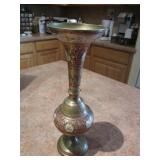 10.5" Brass Arabesque Raised Enamel Vase