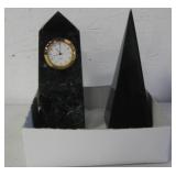 Black Marble Pyramid & Obelisk Table Clock, 6"H