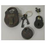 3 Vintage Industrial Round Form Locks & Keys