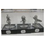 3 Miniature Pewter Kachinas w/ Display Cases