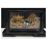 Chinese Shrine & Trees Cork Picture in Frame