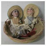 2 Mexican Paper Mache Farmer Puppets & Basket