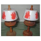 Victorian Style Miniature Wood & Milk Glass Lamps