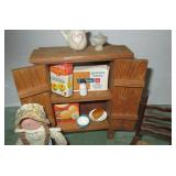 VNTG Country Wood Kitchen Cabinet, Doll & Chair