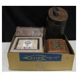 5 Wooden, Faux Leather & Cardboard Boxes