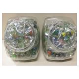 2 Glass Spice Jars Filled w/ Marbles