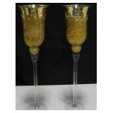 Pair of Tall Glass & Faux Gold Leaf Candle Holders