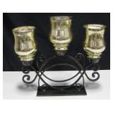 3 Light Metal Glass Faux Gold Leaf Candle Holders