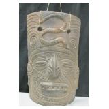 Ceramic Mayan Style Curved Snake Totem Mask 10"L