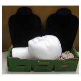 2 Necklace Display, Styrofoam Head & Cat Pin Pad