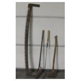Vtg 2-Man Saw & Other Outdoor Yard Tools