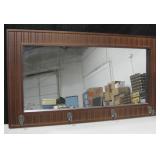 Wood Framed Wall Mirror w/ 4 Coat Hooks