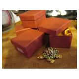 5 Painted & Costume Gem Inlay Turtle Form Pill Box