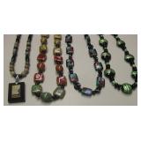 Lot Of 4 Beaded Necklaces - Dichroic Glass, etc