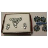 2 Sets - Vtg Costume Jewelry Brooch & Earrings
