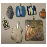Lot Of 7 Necklace Pendants - Metal, Glass & Stone