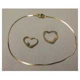 10K Gold Bracelet & 2 - 14K Gold Heart Charms