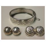 2 Pair Sterling Silver Earrings & Silver Bracelet