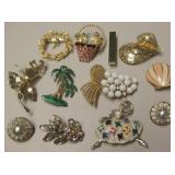 12 Vintage Costume Jewelry Brooches Or Pins