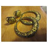 Pair of Gold & Black Floral Etched Circle Earrings