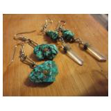 2 Sterling & Turquoise Cluster & Nugget Earrings