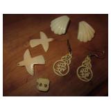 Celluloid/Bone Carved Animal / Shell Form Earrings