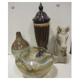 Glass & Ceramic Bowl, Vases & Horse Head Figure