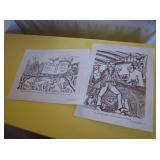 2 1974 Signed Walter Taylor Wine Propaganda Art