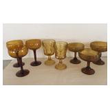 8 Vintage Amber Glass Globlets & Glasses