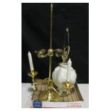 Foliated Milk Glass Orb Lamp/Candle Holder Lamp