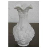 Foliated Raspberry Ceramic White Vase, 10.25"H