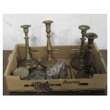 Lot of Various Brass Candlesticks, Tray & More
