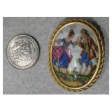 VNTG French Porcelain Limoges Young Lovers Brooch