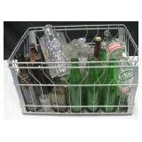 6 Gallon Metal Crate With Miscellaneous Bottles
