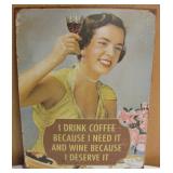 Vintage Styled Lady Humor Drinks Tin Art Panel