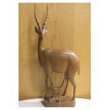 Vintage Wooden Carved Antelope & Fawn, 24"H