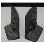 VNTG Iron Cast Ship At Storm Scene Book Ends, 5"H