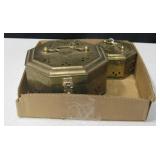 2 Vintage Pierced Brass Octagon Cricket Boxes
