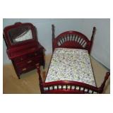 VNTG Miniature Wooden Bedroom Dresser & Bed