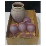 SW / Native American Pink Tone Vase & 4 Goblets