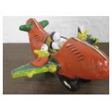 Airplane & 3 Figure Folk Art Clayware Sculpture