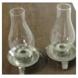 Pair of Mexican Tin Hurricane Candle Lamps, 9.5"H