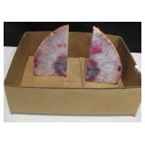 Pink Dyed Quartz Geode Bookends, 5.25"H