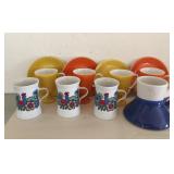 Various Decorative Mugs, Saucers & Coffee Pitcher